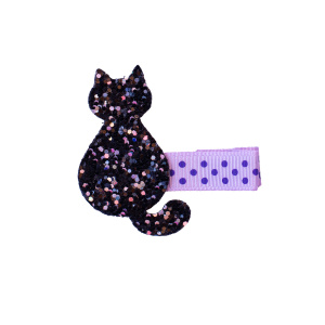 Barrette silhouette chat paillettes