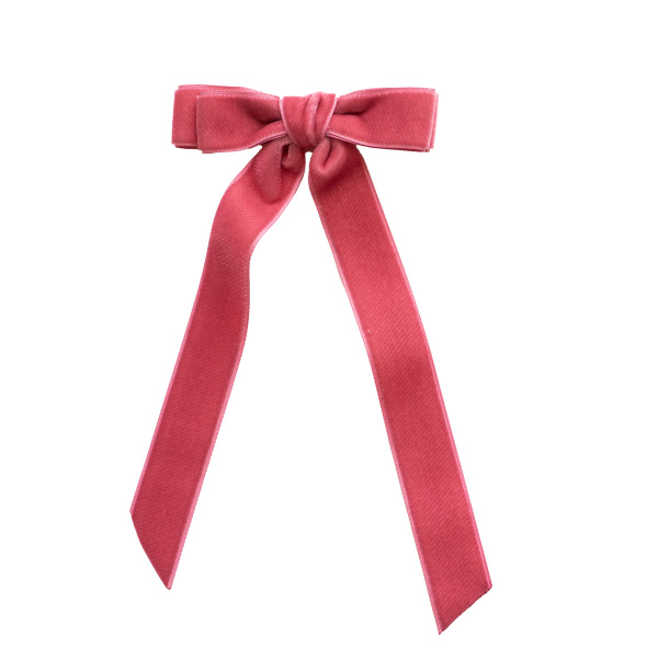 barrette grand noeud velours vieux rose