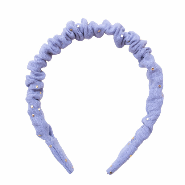 serre tete double gaze bleu clair pois or