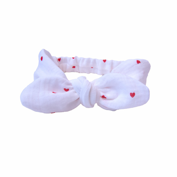 Bandeau bebe double gaze coeur blanc
