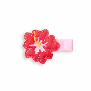 Barrette fleur tropicale fille – anti-glisse – rose et rouge