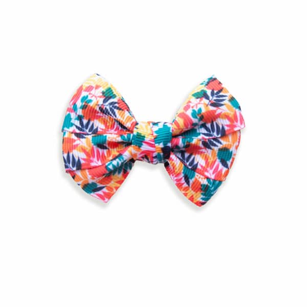 Barrette noeud fille feuilles tropicales