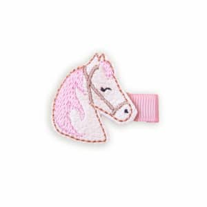 Barrette anti-glisse cheval brodé – Beige et rose