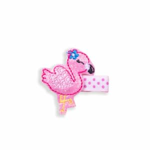 Barrette anti-glisse flamant rose brodée