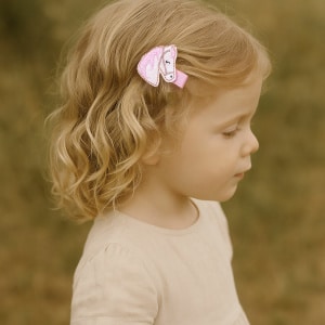 Barrette anti-glisse cheval brodé – Beige et rose