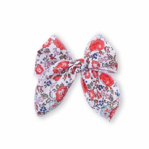 Barrette Fille Grand Nœud Princesse en Tissu Liberty Félicité Rouge, Blanc et Bleu