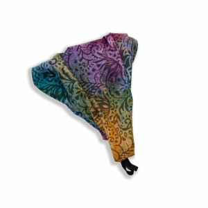 Bandeau fichu Batik fleuri violet/jaune/bleu – réglable enfant & adulte