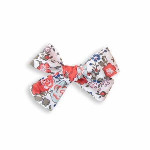 Barrette Fille Nœud Noué en Tissu Liberty Félicité Rouge, Blanc et Bleu