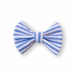 Barrette Fille Nœud Blanc Rayures Bleues Anti-Glisse