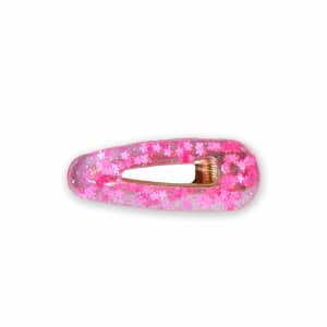 Barrette Pince Résine Forme Goutte, Étoiles Rose Flashy