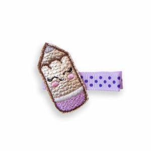 Barrette crayon rentrée – Brodée sur simili cuir anti-glisse