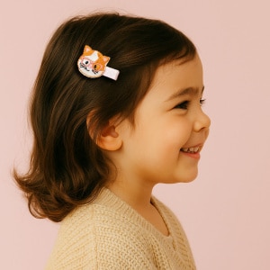 Barrette bébé fille chat à lunettes – Brodée anti-glisse