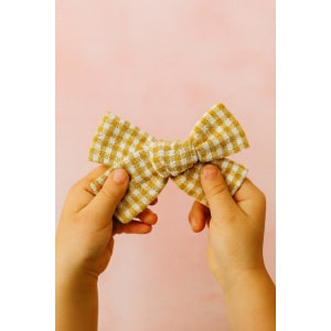 Barrette fille vichy moutarde – Nœud noué anti-glisse
