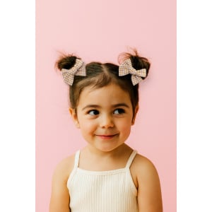 Barrette fille vichy moutarde – Nœud noué anti-glisse