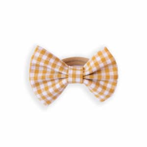 Élastique cheveux vichy moutarde – Petit nœud fille