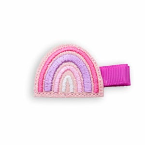 Barrette enfant anti-glisse brodée – Arc-en-ciel rose pailleté