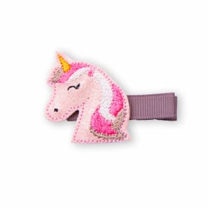 Barrette petite fille anti-glisse – Licorne brodée pailleté rose