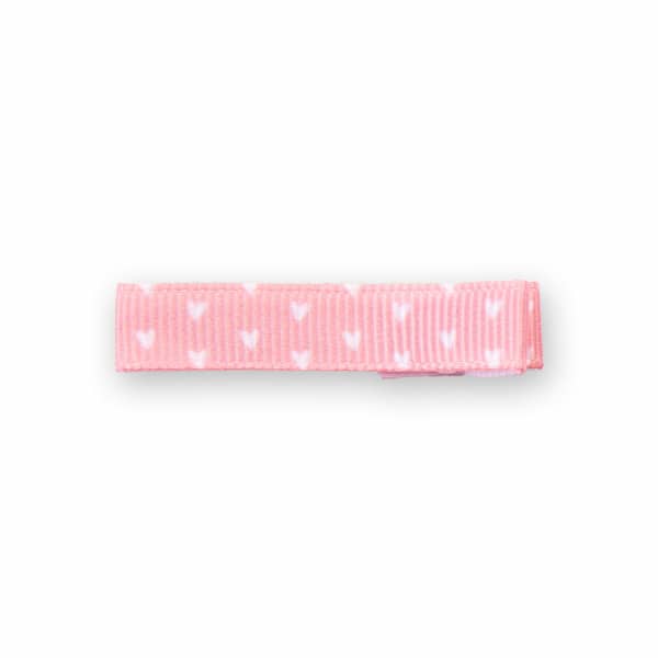 Barrette pince anti-glisse en ruban gros-grain rose imprimé de petits cœurs, idéale cheveux fins