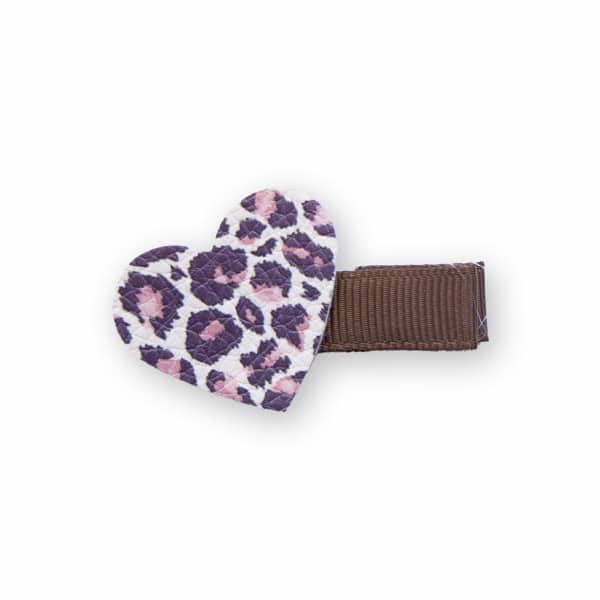 Barrette enfant en forme de cœur, simili-cuir motif Graou (léopard marron et noir), anti-glisse, idéale cheveux fins