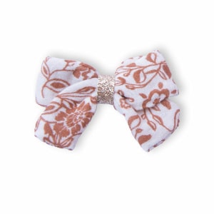 Barrette nœud double gaze – Feuillage Caramel (anti-glisse)