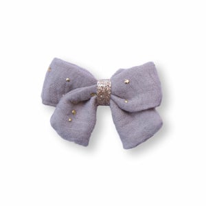 Barrette nœud enfant – Double gaze Galet doré