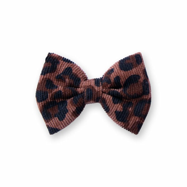 Barrette nœud fille anti-glisse motif Graou (léopard marron et noir), originale et idéale cheveux fins