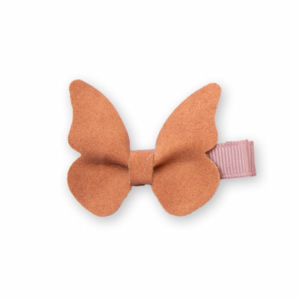 Barrette papillon enfant anti-glisse en faux daim couleur roux, douce et poétique, idéale cheveux fins, collection automne-hiver