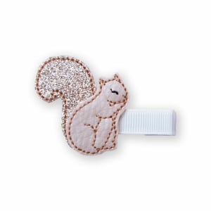 Barrette enfant – Écureuil brodé queue pailletée or
