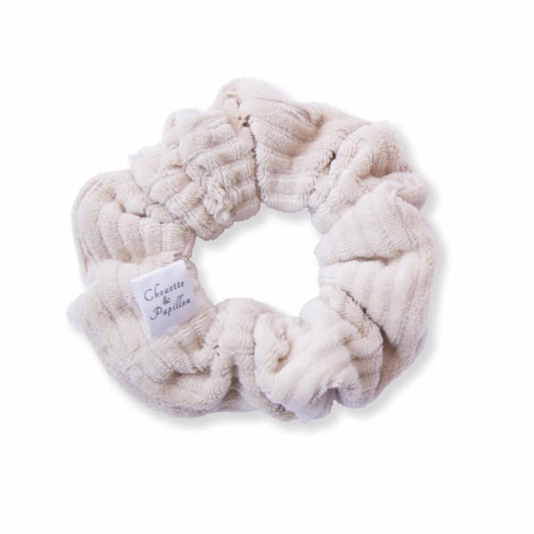 Chouchou cheveux en velours grosse côte couleur crème, taille classique, doux et confortable, parfait pour les coiffures élégantes