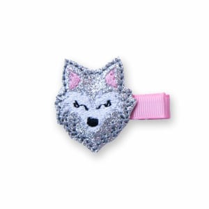 Barrette fille anti-glisse – Loup argent pailleté