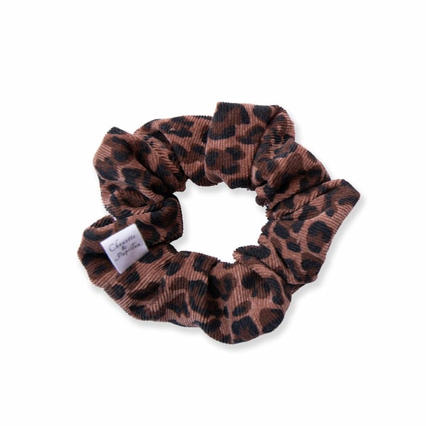 Chouchou cheveux motif Graou léopard en velours milleraies, disponible en tailles mini et classique, solide et confortable