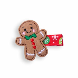 Barrette enfant bonhomme de pain d’épices & nœud vert – anti-glisse