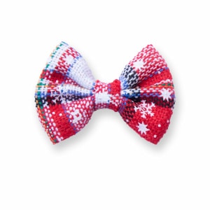 Barrette nœud-papillon tartan rouge & blanc – flocons – anti-glisse