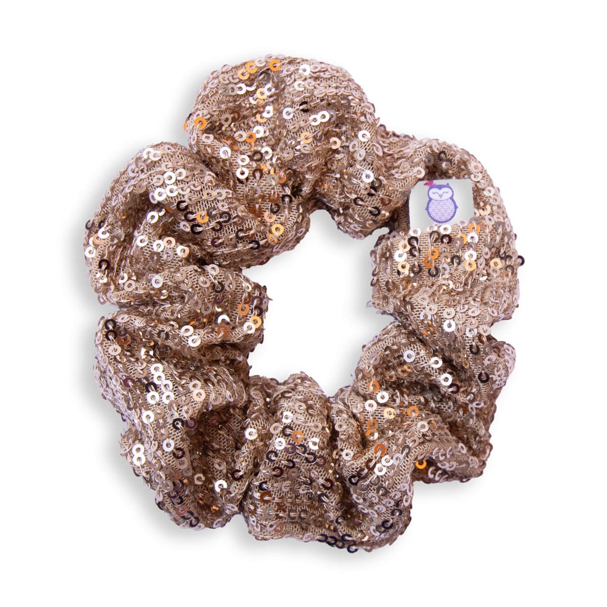 chouchou-cheveux-femme-sequin-gold Chouchou cheveux femme et enfant, tissu pailleté beige doré, accessoire festif – Chouette & Papillon