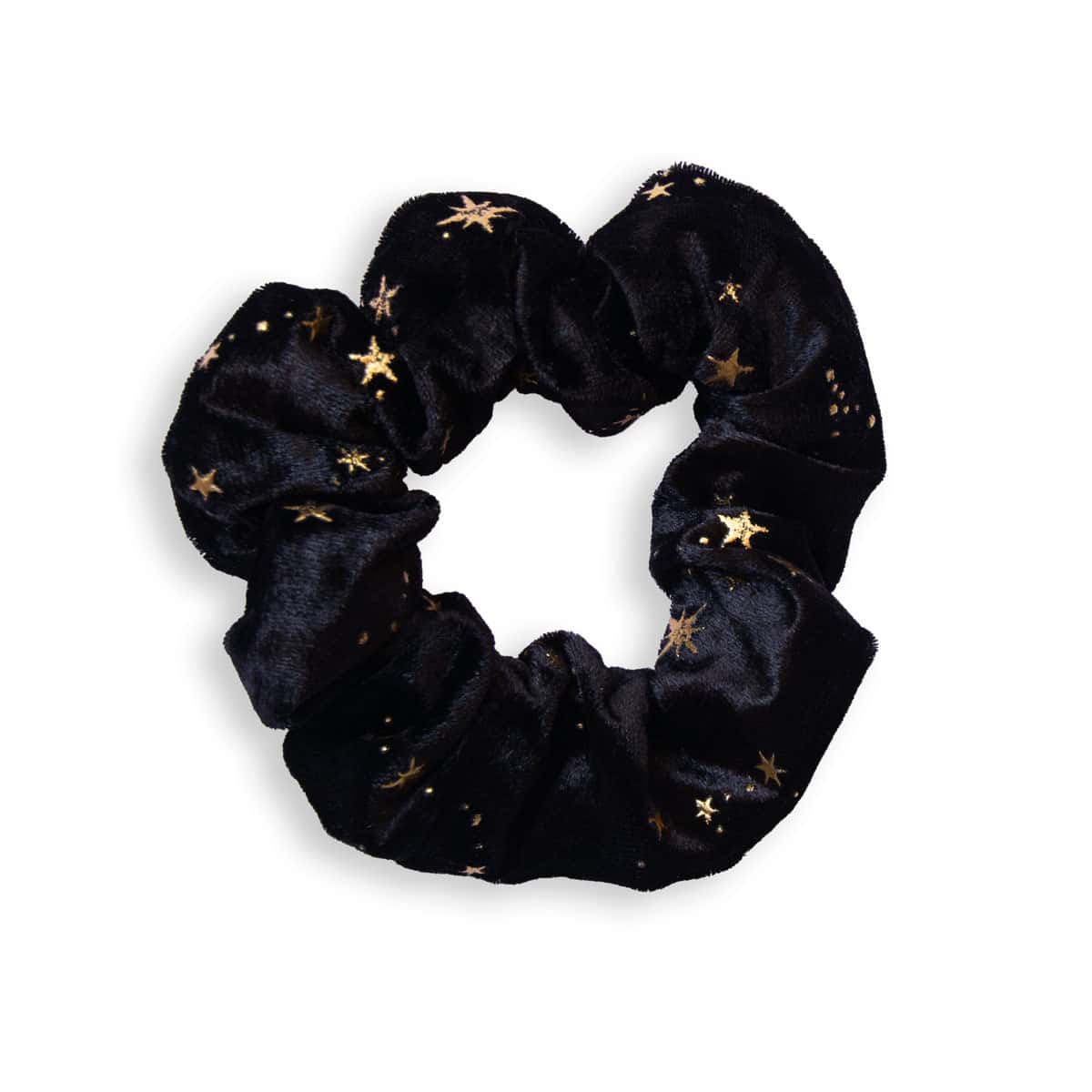 chouchou-velours-noir-etoiles-cheveux-femmes-enfants Chouchou cheveux noir en velours parsemé d’étoiles dorées, élastique solide et confortable – Chouette & Papillon